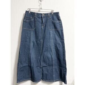 Vintage Y2K 90s Denim Maxi Skirt French Cuff Jean 10 Dark Wash Retro